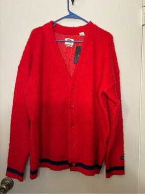 NWT Levi’s Relaxed Red Alpaca Wool Blend Fuzzy Knit Cardigan Large